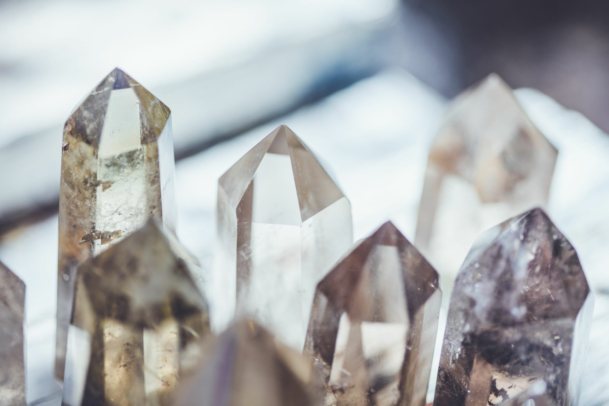 Quartz crystal points charging in natural sunlight